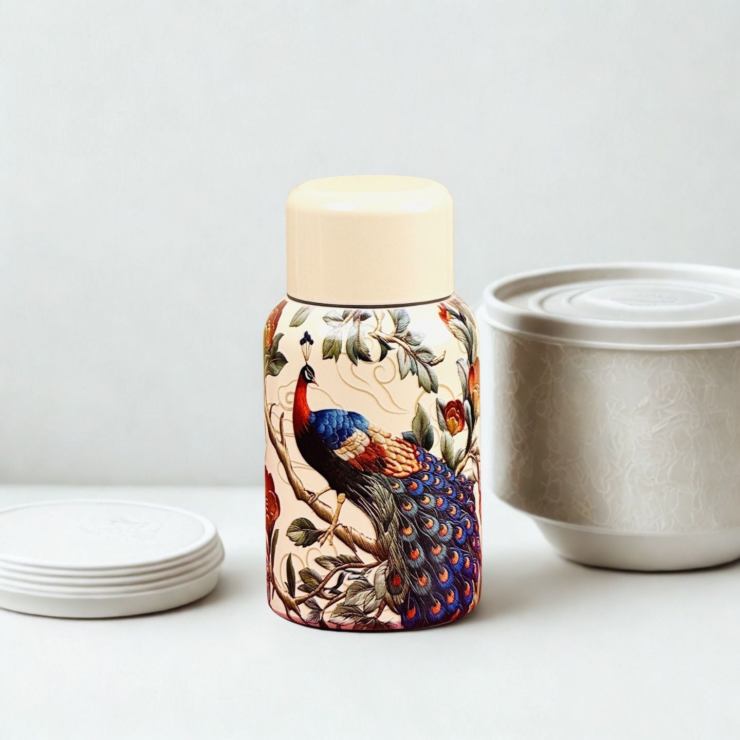 Gourde thermos isotherme en inox "Paon"
