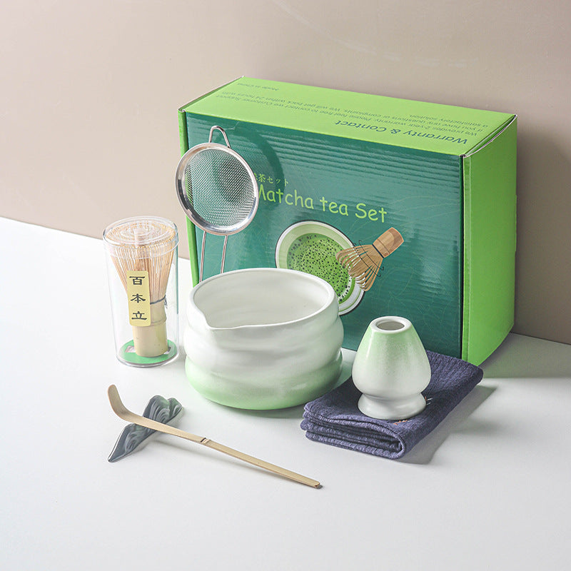 Coffret matcha artisanal à fond plat "Doudoune" avec bec verseur