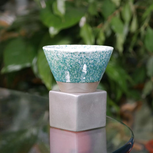 Stoneware Coffee / Tea Cup with Saucer "Conic cubic" Green