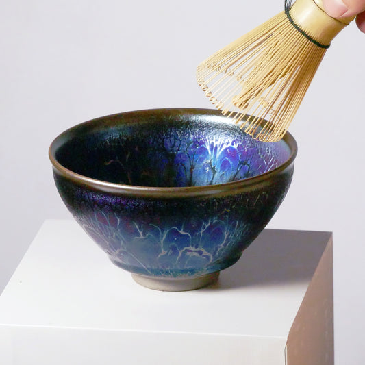 Bol à matcha artisanal Tenmoku "Esprit Bleu"
