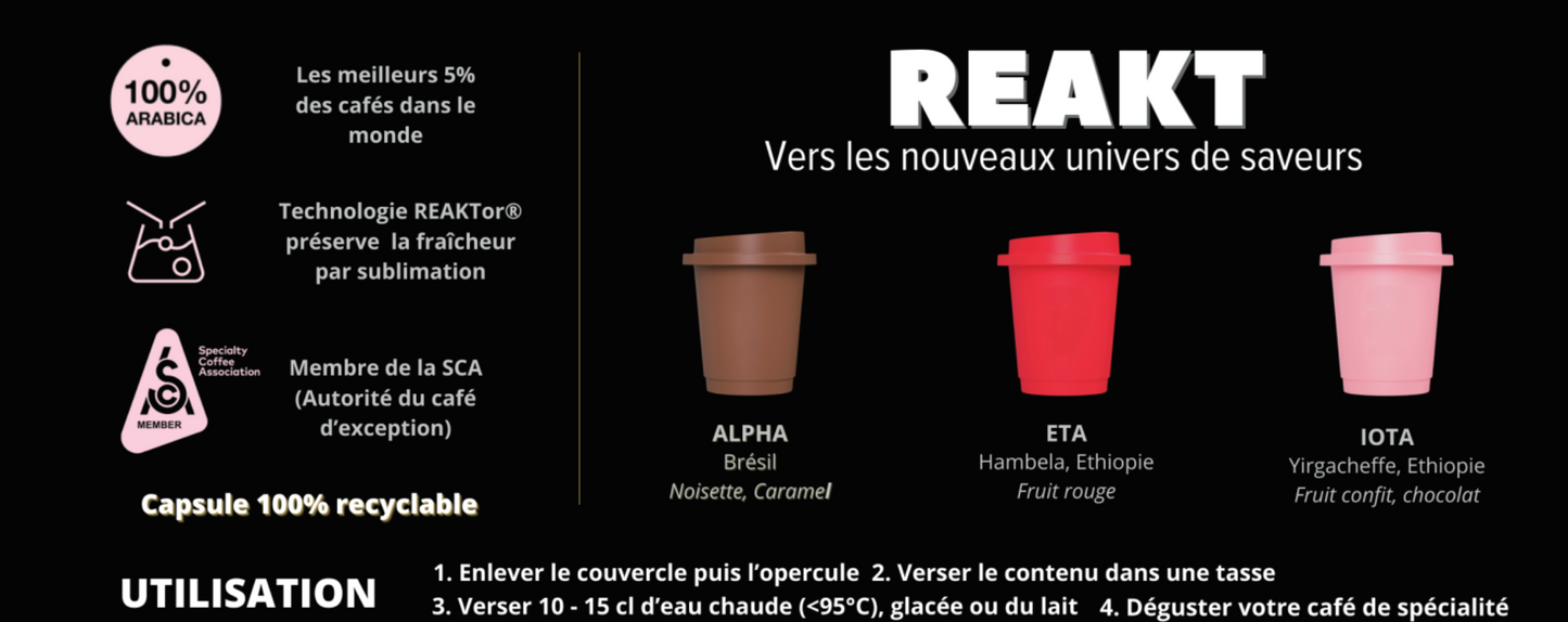 Coffret dégustation de Reakt Coffee - café de spécialité cristallisé - 24 doses